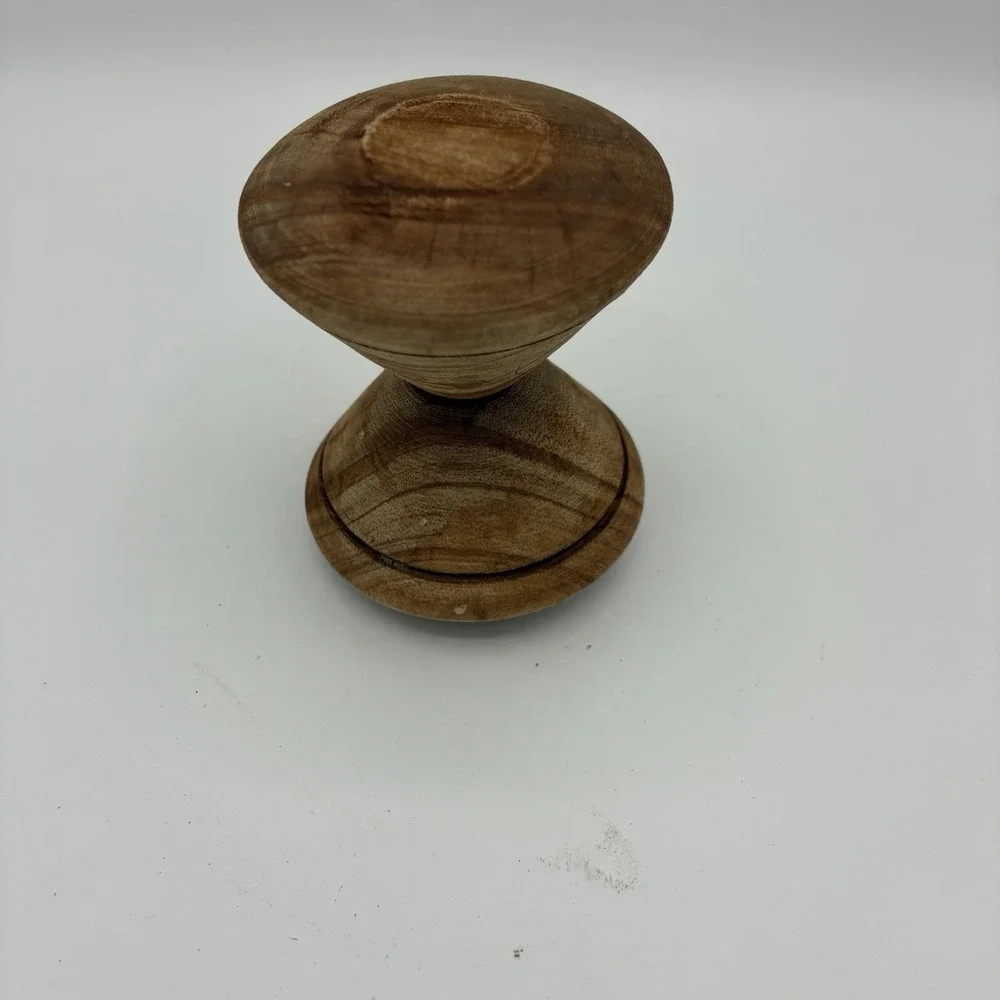 Vintage Hand Turned Wooden Mortar and Pestle Set Banded Rings 7in